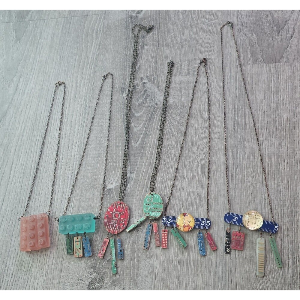 Lot of 6 Cyberpunk Circuit Board Necklace Computer Unisex Lego Jewelry